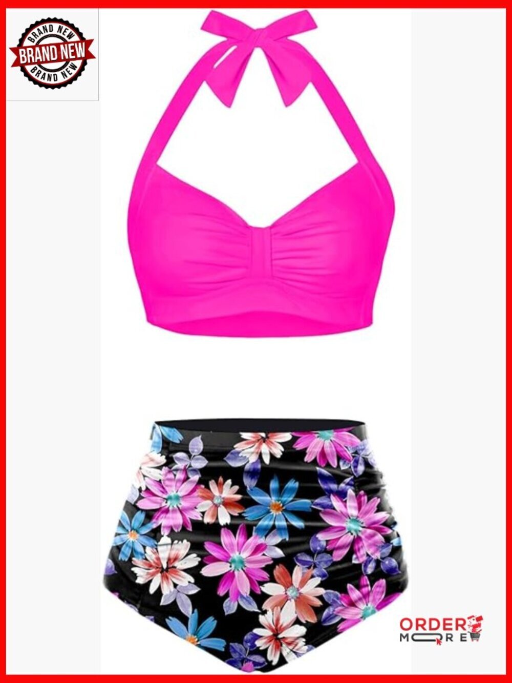High Waisted Bikini Set Tummy Control Two Piece Swimsuit Halter Swimwear